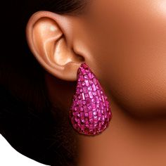 Women's Stud Earrings Large Chunky Fuchsia Baguette Rhinestone Embellished Teardrop Earrings for Women. Post Backing. Party Teardrop Crystal Clip-on Earrings, Party Teardrop Clip-on Crystal Earrings, Clip-on Teardrop Earrings For Party, Party Rhinestone Teardrop Earrings, Party Teardrop Rhinestone Drop Earrings, Party Teardrop Earrings With Rhinestones, Single Metal Teardrop Earring For Party, Pink Teardrop Metal Earrings, Single Teardrop Earring For Party