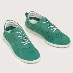 Dewitt - Green Comfortable Suede Sneakers With Stitched Sole, Casual Leather Walking Shoes With Perforations, Leather Walking Shoes With Perforated Toe For Light Sports, Casual Swift Leather Lace-up Walking Shoes, Leather Walking Shoes For Light Sports, Green Leather Walking Shoes With Rubber Sole, Suede Sneakers With White Sole And Flat Heel, Leather Slip-on Sneakers For Spring Sports, Comfortable Low-top Leather Walking Shoes