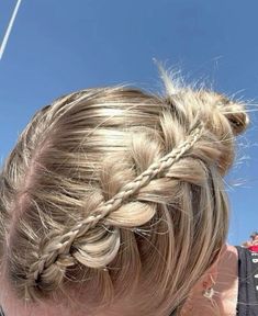 Two Dutch Braids Into One Braid, 2 Braid Bun Hairstyles, Sporty Bun Hairstyles, Sports Updos, Two Braids Into Two Buns, Braid Into Bun Hairstyles, Braided Hairstyles Dutch Braid, Braid And Bun Hairstyles, Hairstyles For Game Day