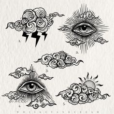 four different types of clouds and an all seeing eye