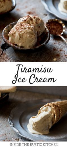 two plates with ice cream on them and the words tramsu ice cream inside