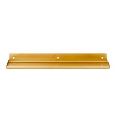 a brass shelf with three holes on the bottom and one hole in the middle, against a white background