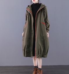 Long Women Casual Hooded Parka Plus Size Coat Jacket ,Custom make service available! Please feel free to contact us if you want this dress custom made.Materials used: cotton blendedSize: M: chest:112 cm length:99 cm sleeve：58 cm L : chest:116 cm length:100 cm sleeve：59 cm Most of our dresses are made of cotton linen fabric, soft and breathy. loose dresses to make you comfortable all the time.Flattering cut. Makes you look slimmer and matches easily.Payment:We accept payment by paypal and credit Women Plus Size Trench Coat, Cheap Long Sleeve Outerwear With Multiple Pockets, Plus Size Raincoats, Cheap Long Cotton Outerwear, Long Coats.co.uk, Anian Loft Coat, Plus Size Coat, Dresses To Make, Loose Dresses