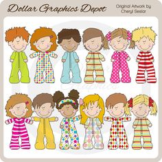 children's pajamas clipart set with different sizes and colors, including the ones in striped