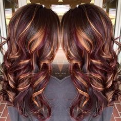 Fall Hair Color Ideas Rambut Brunette, Red Blonde, Long Brunette Hair, Hair Color Burgundy, Long Brunette, Red Highlights, Hair Red, Burgundy Hair, Brown Blonde Hair