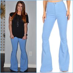 The Most Amazing Bell Bottoms Ever. So Comfortable And So Flattering And The Most Beautiful Baby Blue. So Gorgeous!! 34” Inseam. 11” Rise. Baby Peacock, Boutique Jeans, Kick Flare Jeans, Flare Denim Jeans, Vintage Flare, Blue Pastel, Bottom Jeans, Celebrity Pink, Kick Flares