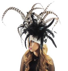 Spring Summer Collection Cinna Fascinator Base measures 12 inches Beautiful Lady Amhurst Natural Pheasant Tail Feathers (please note they are naturally a greyish tone and not a brilliant white) hand curled with a mass of coque and hackle. We can do this in other colours. please email us for colour requests. With black headband Due to the size this must be sent UPS Please be aware that all fascinators & hats are made to order and during busier times during April May & June dispatch can ta Feathered Fitted Mini Hats For Costume Party, Black Feather Headpiece For Spring, Feathered Evening Hat For Carnival, Feathered Costume Hats And Headpieces For Races, Adjustable Mini Hats For Carnival And Kentucky Derby, Fitted Headband Fascinator For Carnival, Feathered Hats And Headpieces For Kentucky Derby Costume Party, Feathered Hat For Kentucky Derby Costume Party, White Carnival Party Fascinator