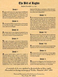 the bill of rights printed on parchment paper