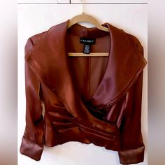 Gorgeous Chocolate Blouse From Cachet Brown Fitted Top For Evening, Brown Fitted Blouse For Office, Fitted Brown Blouse For Office, Brown Silk Party Tops, Party Brown Silk Tops, Fitted Brown Tops For Office, Elegant Brown Tops For Evening, Brown Tops For Evening In Fall, Fitted Brown Blouse For Night Out