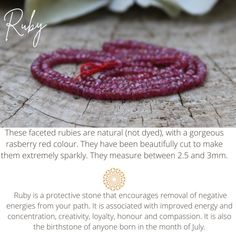 Gorgeous natural crystals are combined with a high quality chain to create this minimalist bracelet. Ruby  is also the birthstone of anyone born in the month of July. D E T A I L S. *It features AA quality rubies  with a beautiful raspberry red colour. *Choose between a 14k gold filled, rose gold filled or sterling silver chain. *Gold filled is a wonderful alternative to solid gold and unlike gold plating does not rub off. *It closes with a hall marked spring clasp measuring 6mm. *Bracelet comes care instructions and a matching crystal information card and is ready for gifting. S I Z I N G* H E L P Choose the length from the drop down menu. Use the length guide as a reference. If unsure choose the extender option which will allow room for adjustment. For example if you choose the 6.5 inch Gift Ruby Gemstone Beaded Bracelets, Ruby Beaded Bracelets With Gemstone Beads As Gift, Ruby Beaded Bracelets With Round Beads As Gift, Ruby Beaded Bracelets With Round Beads For Gift, Ruby Beaded Bracelets As A Gift, Ruby Bracelet Gold, Crystal Information, Ruby Bracelet, Month Of July