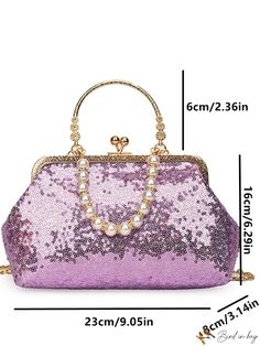 BirdinBag - Chic Sequin Decor Pearl Chain Shoulder Bag Party Satchel Bag With Chain, Chain Satchel Party Bag, Party Chain Satchel Bag, Party Satchel Bag With Hasp Closure, Chic Purple Bag For Events, Sequin Decor, Word Wrap, Pearl Chain, Chain Shoulder Bag