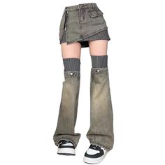 denim skirt and leg warmers set boogzel clothing Grunge Outfits With Skirt, Skirt Leg Warmers, Dream Skirt, E Girl Clothes, Slim Fit Skirts, Retro Fashion Outfits, 90s Y2k Fashion, Grey Skirt, Fashion Skirts