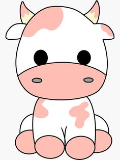 a cartoon cow sitting down with big eyes