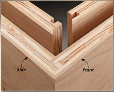 two pieces of wood are shown with the side and front section cut out to show their width