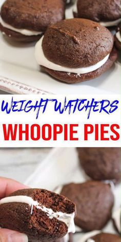 chocolate whoopie pies with white frosting on top and in the middle