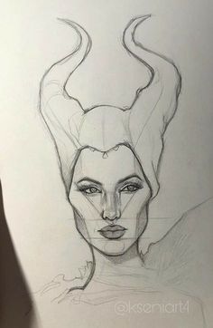 a drawing of a woman with horns on her head