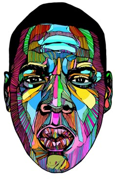 a drawing of a man's face with different colored lines on the upper half of his face