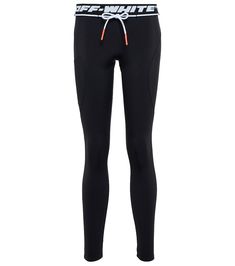 Off-White translates the low-rise trend to athleisure with these leggings. Made from performance jersey, they're anchored with a logo-jacquard waistband and have cropped legs finished with paneling. | Off-White Logo-jacquard low-rise leggings Sporty Mid-rise Leggings, Sporty Mid-rise Tight Leggings, Sporty Tight Mid-rise Leggings, Athleisure Jogging Pants With Logo Waistband, Sporty Mid-rise Compression Leggings, Sporty Bottoms With Contoured Waistband, Nylon Athleisure Activewear, Sporty Compressive Mid-rise Leggings, Compressive Mid-rise Sporty Leggings