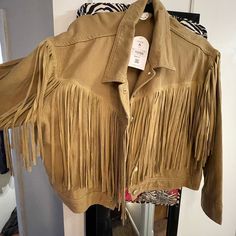 Brand New Brown Fringe Jacket. 2x Brown Fringe Jacket Outfit, Brown Fringe Jacket, Brown Jacket Outfit, Vintage Winter Leather Jacket With Fringe, Brown Leather Jacket With Fringe, Leather Fringe Coats & Jackets, Vintage Brown Fringed Outerwear, Brown Fringe, Accessories Bags Shoes