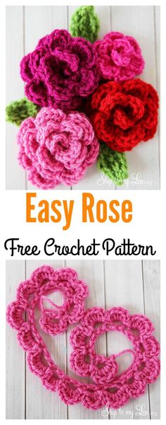 crochet rose with the text easy rose free crochet pattern on it