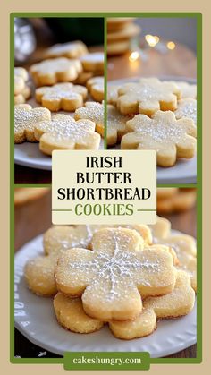 two pictures of shortbread cookies with the words irish butter shortbread cookies on them