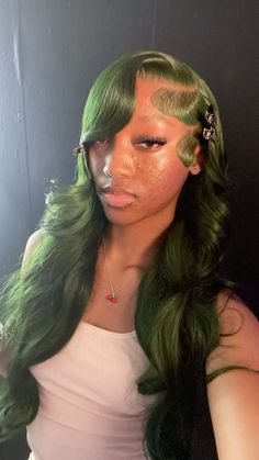 Olive Green Lace Front Wig, Emerald Wigs Black Women, Green Human Hair Wig, Dark Green Wig Install, Cute Deep Wave Wig Hairstyles, Dark Green Wigs Black Women, Mint Green Frontal Wig, Mint Green Wig Black Women, Emerald Green Wig