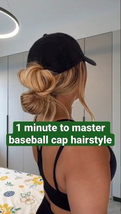 1 Minute to Master Baseball Cap Hairstyle 🧢❤️ Easy Ball Cap Hairstyles, Ball Cap Messy Bun, Hair With A Baseball Cap, Baseball Hat Curly Hairstyles, Cute Hairstyles With Ball Caps, How To Wear A Ball Cap With Long Hair, Long Hair Hats, Braid With Baseball Hat, Hair Styles For Baseball Caps