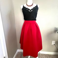 Long Red Skirt, That Zips Up In The Back. On A Nice Hot Day Where You Need To Dress To Impress Without Even Trying Too Hard. Wear The Right Top And The Accessories! *Brand New, Never Has Been Worn. *Measurements Are The Last Pictures Of The Length And Waist. Red Midi Skirt For Night Out, Red High-waisted Skirt For Night Out, High Waist Red Skirt For Night Out, Red Long Skirt For Night Out, Red Lined Skirt For Night Out, Red Pleated Skirt For Evening, Red Flared Skirt For Night Out, Red Evening Skirt For Spring, Chic Red Skirt For Night Out