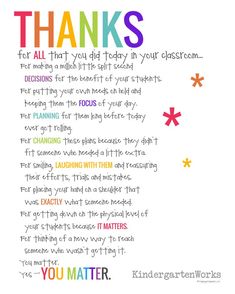 a poster with the words thank for all that you did today in your classroom