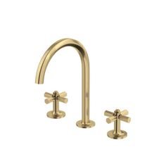 two brass faucets with cross handles