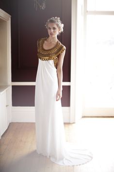 Egyptian Style Dress, Temperley London Bridal, White And Gold Dress, Grecian Wedding Dress, Grecian Wedding, Aztec Dress, Egyptian Style