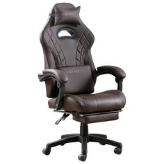 a brown office chair sitting on top of a desk