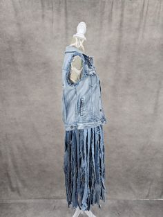 Jean Ideas, Long Fringe, Long Fringes, Frayed Denim, Denim Details, Denim Vest, Womens Vest, Distressed Denim, Ships