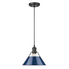 Add a burst of brightness and a minimal look over your kitchen island or entryway with this 1-light single cone pendant. Rated for dry locations, this metal piece hangs from a round canopy that's compatible with sloped ceilings, while a thin adjustable downrod gives it a barely-there look. The cone-shaped shade features a cutout at the top and an exposed bulb base for an industrial vibe. It also aims the light down from a single bulb up to 100W, which is sold separately. We love that you can han Blue Shades Colors, Edison Bulbs, Large Pendant Lighting, Golden Lighting, Rustic Lodge, Contemporary Pendant, Industrial Pendant, Black Pendant Light, Black Pendant