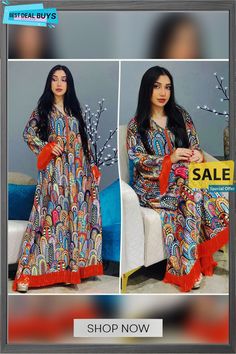 Arabian Muslim Fashion Print Dress Robe V-neck Dress With Colorful Pattern For Party, Colorful Pattern Long Sleeve Party Dress, Colorful Patterned Long Sleeve Party Dress, Colorful Long Sleeve Party Dress, Bohemian Party Dress With Colorful Pattern, Patterned Long Sleeve Party Dress, Casual Long Multicolor Dresses, Long Sleeve Beach Dress With Colorful Pattern, Casual Maxi Dress With Colorful Pattern