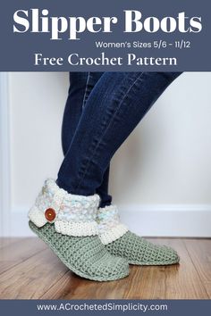 a pair of crocheted slipper boots with the text, free crochet pattern