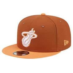 Ensure your loyalty to the Miami Heat reaches new heights by putting on this 2-Tone Color Pack 9FIFTY snapback hat from New Era. When you pair the dynamic team graphics embroidered on the crown with the unique color scheme, you get an eye-catching cap that you'll want to wear daily. The adjustable closure ensures a perfect fit each time you top off an outfit with this bold Miami Heat hat. Wipe clean with a damp cloth Officially licensed Brand: New Era Six panels with eyelets Snapback Structured Team-colored Snapback Hat, Adjustable Team-colored Flat Brim Fitted Hat, Adjustable Team-colored Fitted Hat With Flat Brim, Orange Curved Brim Sports Hat, Orange Adjustable Snapback Hat With Curved Brim, Orange Curved Brim Snapback Hat, Orange Snapback Hats For Streetwear, Orange Casual Snapback Hat With Flat Bill, Casual Orange Snapback Hat With Flat Bill