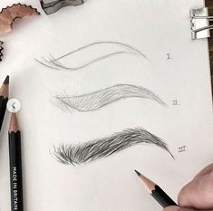 pencils are laying on top of a piece of paper with different types of eyebrows