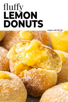 lemon donuts with butter on top and the title overlay reads fluffy lemon donuts