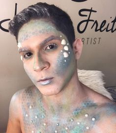 Poseidon Makeup Men, Mermaid Costume Diy, Male Mermaid, Prince Costume, Show Makeup