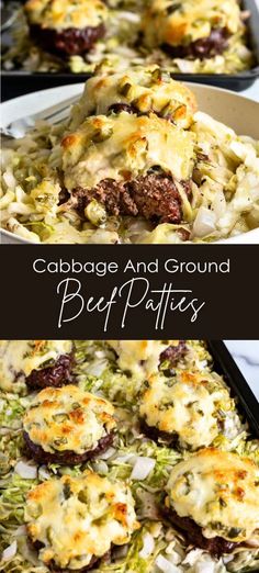 cabbage and ground beef appetizers with cheese on top, served in a casserole dish