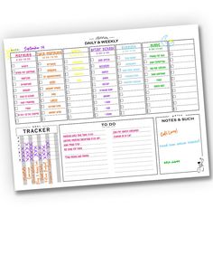 the daily planner is shown with notes and reminders on it's back side