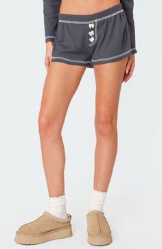 Tiny bows lends romantic allure to these soft and stretchy low-rise shorts cut from a supersoft waffle knit. Pull-on style 95% polyester, 5% spandex Machine wash, dry flat Imported Waffle Fabric, Low Rise Shorts, Cute Outfits For School, Cute Pajamas, Swimwear Dress, Blue Fits, Loungewear Shorts, Knit Shorts, Waffle Knit