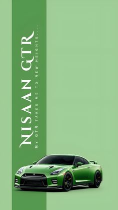 a green sports car with the words nissan on it