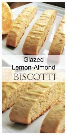 sliced lemon almond biscotti on a white plate