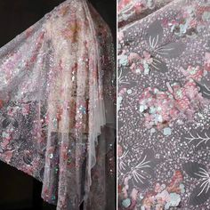 Pink Floral Sequin Beaded Fabric,Banquet Dress Fabric,Wedding Mesh Tulle Fabric,Embroidered Lace Fabric,Designer Fabric,Fabric By Yard 🌷 Beautiful and soft tulle lace fabric, which is perfect for wedding dresses,doll clothes,evening dresses,couture,costume,party apparel,home decoration and other projects you like 🌻 Available Cuts: 1/2 meter, 1 meter etc  (If you order multiple quantity, it will be in one piece). 🌸 Dimensions: The whole fabric size about 130cm wide. 🌹   Care instructions: Can Festive Sequin Fabric With Floral Embroidery For Wedding, Pink Embroidered Fabric With Pearl Detailing For Wedding, Pink Sequined Tulle Fabric For Wedding, Festive Sequined Tulle Fabric For Wedding, Festive Wedding Tulle Fabric With Sequins, Dress Background, Pink Celestial, Couture Evening Dress, Fabric Glitter