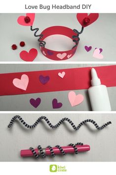 valentine's day craft for kids with paper hearts and glue on the side,