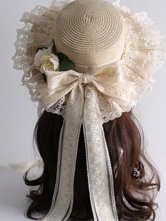 The hat is made of lace with camellia floral and bow. The hat can be used as a shade from the sun, the tie and floral on the hat are removable.   This price is for a straw hat only. SizeFree SizeHead Circumference56-58 Wide Brim Hat With Bow For Spring, Spring Wide Brim Hat With Bow, Spring Hats With Bow And Curved Brim, Spring Garden Party Sun Hat With Bow, Elegant Adjustable Bonnet For Summer, Elegant Adjustable Summer Bonnet, Curved Brim Sun Hat With Bow For Garden Party, Short Brim Boater Hat With Bow For Garden Party, Spring Brimmed Hat With Bow