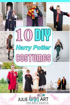 harry potter costume collage with the words 10 diy harry potter costumes