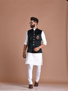 Important Instructions : We request you to kindly calculate the processing time of your order after the mutual confirmation on Bespoke measurements between us has taken place (either via message , e mail or form) Men can wear Half-Jackets and style them in many different ways. Want to look traditional? Great! Wear a Half Jodhpuri Jacket with your Mens Kurta and Pajama. Want to wear it to a party? Try Half Jodhpuri Jacket with Trousers. If you are all about comfort this summer, then these Half Ja Half Jacket For Men Wedding, Jodhpuri Kurta Pajama Men, Kurta Pajama And Jacket For Men, Kurta Pajama Men Wedding Jackets, Kurta Pajama Men Wedding Indian Party Wear, Mens Party Wear Indian, Green Kurta With Jacket For Men, Kurta Pajama With Nehru Jacket Wedding, Kurta Outfit